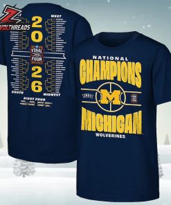 Michigan Wolverines 2026 NCAA Men’s Basketball National Champions Bracket Two Sided Unisex T-Shirt