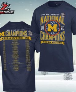 Michigan Wolverines Champion 2026 Men’s Basketball National Champions Schedule Two Sided Unisex T-Shirt