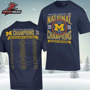 Michigan Wolverines Champion 2026 Men’s Basketball National Champions Schedule Two Sided Unisex T-Shirt