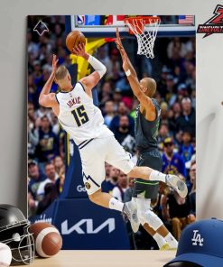 Nikola Jokic And-1 Floater Tough Off-Balance Shot On Rudy Gobert Playoffs Game Nuggets Versus Wolves NBA 2025-2026 Home Decor Poster Canvas