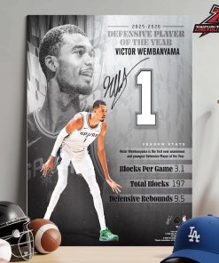 Victor Wembanyama San Antonio Spurs 2026 First Ever Unanimous And Youngest NBA Defensive Player Of The Year Collage Photograph Home Decor Poster Canvas