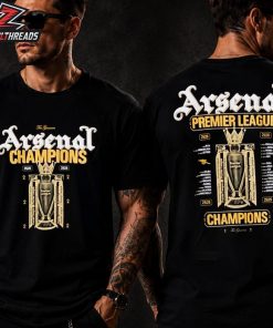 Arsenal Gothic Premier League Champions 2025-26 Black Crew Two Sided Unisex T-Shirt