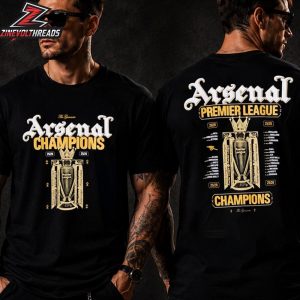 Arsenal Gothic Premier League Champions 2025-26 Black Crew Two Sided Unisex T-Shirt