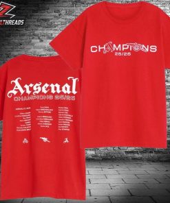 Arsenal Premier League Champions Squad 2025-26 Red Crew Two Sided Unisex T-Shirt