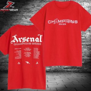 Arsenal Premier League Champions Squad 2025-26 Red Crew Two Sided Unisex T-Shirt