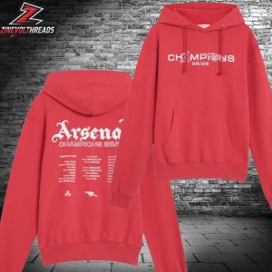 Arsenal Premier League Champions Squad 2025-26 Red Hoodie Two Sided Unisex T-Shirt