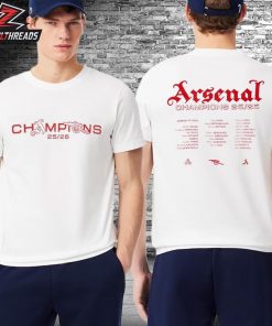 Arsenal Premier League Champions Squad 2025-26 White Crew Two Sided Unisex T-Shirt