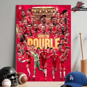 Bayern Munich Double Poster DFB Cup And Bundesliga Winners Season 2025-26 Home Decor Poster Canvas