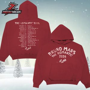 Bruno Mars The Romantic Tour 2026 Hoodie City List Merchandise Limited Two Sided Unisex T-Shirt