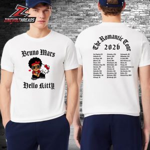 Bruno Mars x Hello Kitty Merchandise In The Romantic Tour 2026 Cities List Two Sided Unisex T-Shirt