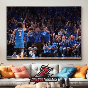 Jared McCain Leads Thunder Crowd Celebration In NBA Playoff Western Coference Versus Lakers Home Decor Poster Canvas