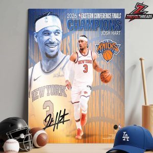 Josh Hart New York Knicks Signature Autographed 2026 NBA Eastern Conference Champions Collage Photograph Home Decor Poster Canvas