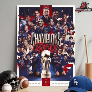 Paris Saint-Germain Ligue 1 Season 2025-26 Winners Champions France Home Decor Poster Canvas