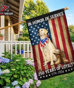 250th Anniversary American Independence Day Patriotic Yellow Labrador Veteran Dog Double Sided Garden House Flag