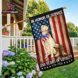 250th Anniversary American Independence Day Patriotic Yellow Labrador Veteran Dog Double Sided Garden House Flag