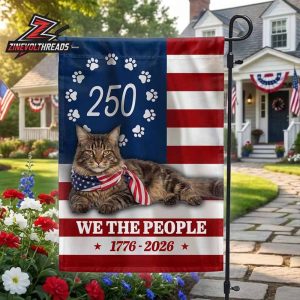250th Anniversary American Independence Day Patriotic Maine Coon Cat We The People Double Sided Garden House Flag