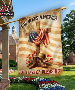 250 Years Of Blessing Memorial Day Patriotic Cross American Flag Christian Veteran Tribute House Flag