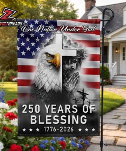 250 Years of Blessing One Nation Under God 1776-2026 Patriotic Christian Eagle Jesus Cross Garden America Semiquincentennial Decor