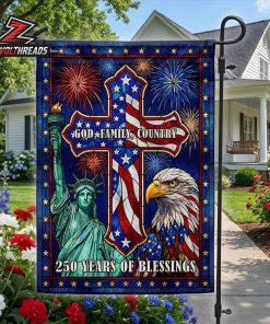 250 Years Of Blessings God Family Country Patriotic Cross Eagle America Double Sided Garden House Flag