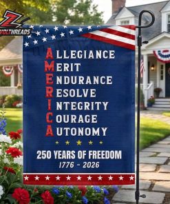 America 250th Anniversary Allegiance Merit Endurance Freedom Values Double Sided Garden House Flag