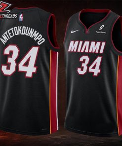 Giannis Antetokounmpo Miami Heat Name And Number Fanmade High Quality Black Basketball Jersey