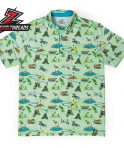 Jurassic Park Park Map RSVLTS All-Day Polo Shirt Dinosaur Adventure Performance Golf Polo