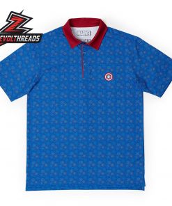 Captain America Stars Stripes And Shields RSVLTS All-Day Polo Shirt Performance Golf Polo
