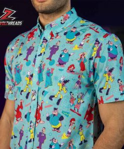 Disney A Goofy Movie The Whole Goofin Gang KUNUFLEX Short Sleeve Hawaiian Shirt Casual Button Up Shirt For Holiday