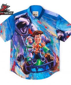 Disney and Pixar Toy Story Escaping Scud KUNUFLEX Short Sleeve Hawaiian Shirt Casual Button Up Shirt For Holiday
