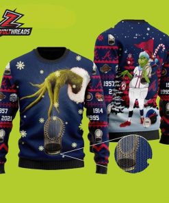 Atlanta Braves World Series Champions Grinch Hand Baseball Christmas Fan Gift Ugly Sweater