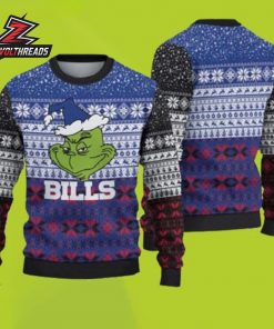 Buffalo Bills Grinch Face Snowflake Football Christmas Fan Ugly Sweater