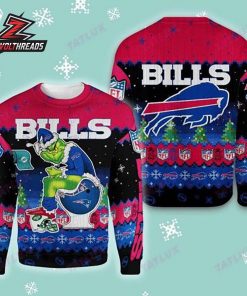 Buffalo Bills Grinch Toilet Humor Red Black Football Christmas Fan Ugly Sweater