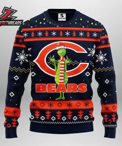 Chicago Bears Grinch Snowflake Navy Orange Football Christmas Fan Ugly Sweater