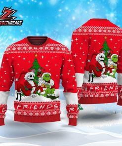 Jack Skellington Grinch Christmas Friends Red Holiday Movie Fan Ugly Sweater
