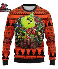 Cincinnati Bengals Baby Grinch Holding Football Orange Black Christmas Fan Ugly Sweater