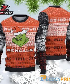 Cincinnati Bengals Grinch Face Orange White Christmas Football Gift Ugly Sweater