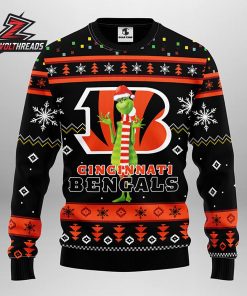 Cincinnati Bengals Grinch Santa Hat Black Orange Holiday Fan Ugly Sweater