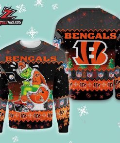 Cincinnati Bengals Grinch Toilet Football Humor Orange Black Christmas Ugly Sweater