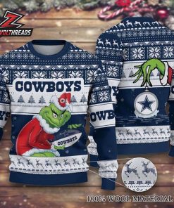 Dallas Cowboys Grinch Stealing Star Ornament Blue White Football Fan Ugly Sweater