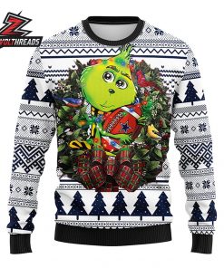 Dallas Cowboys Baby Grinch Holding Football White Blue Christmas Fan Ugly Sweater