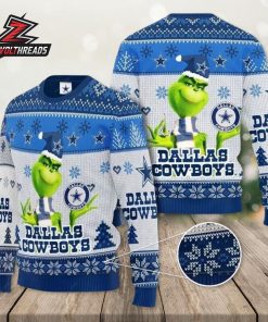 Dallas Cowboys Grinch Blue White Snowflake Star Football Christmas Ugly Sweater