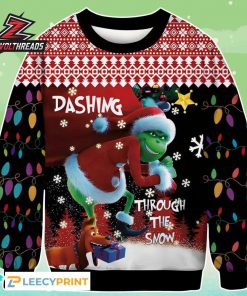 Dashing Through The Snow Grinch Max Christmas Lights Funny Holiday Ugly Sweater