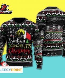 Drink Up Grinches Its Christmas Grinch Hand Wine Funny Holiday Ugly Sweater