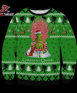 Christmas Is Coming Grinch Candy Cane Throne Max Winter Holiday Ugly Sweater