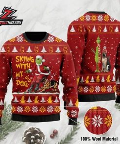 Skiing With My German Shepherd Grinch Christmas Dog Lover Ugly Sweater