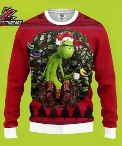 Grinch Sad Face Coffee Cup Christmas Wreath Red Holiday Ugly Sweater