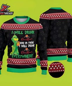 Grinch Crown Royal Here Or There Christmas Drinking Ugly Sweater
