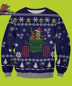 Grinch and Max Holiday Jeep Ride Ugly Christmas Sweater