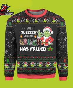 Grinch Santa I Will Succeed Where He Failed Funny Holiday Ugly Sweater