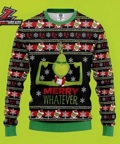 Merry Whatever Grinch Flexing Arms Black Red Christmas Humor Ugly Sweater